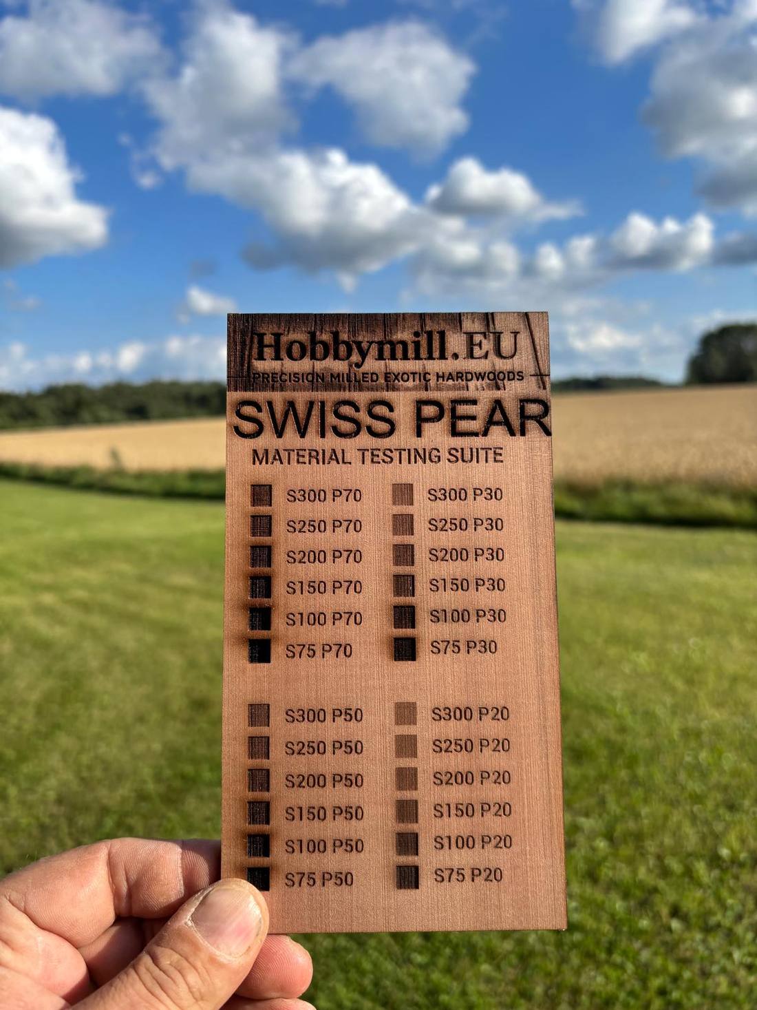 Swiss pear laser test card