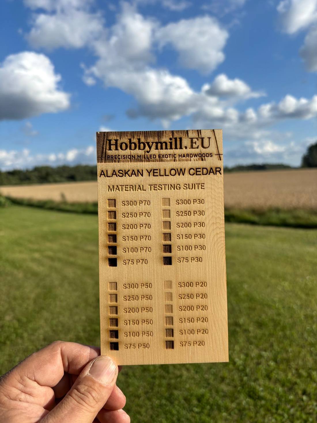 Alaskan yellow cedar laser test card