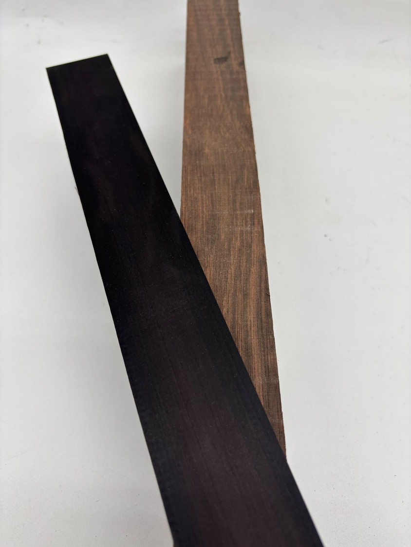 Close-up comparison: Black Hornbeam (left) and real ebony (right).
